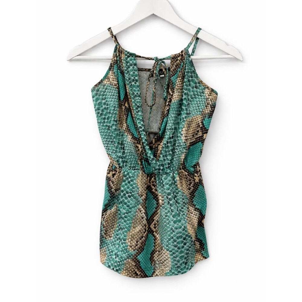 Venus Teal Halter Tank Top Snake Print Size Small Y2K